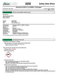 Thumbnail of document Data Sheet - Ammonia (NH3) Calibration Gas